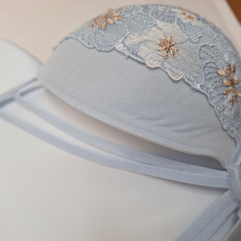 Powder Blue Embroidered Full-Coverage Bra - Picture 4 of 5